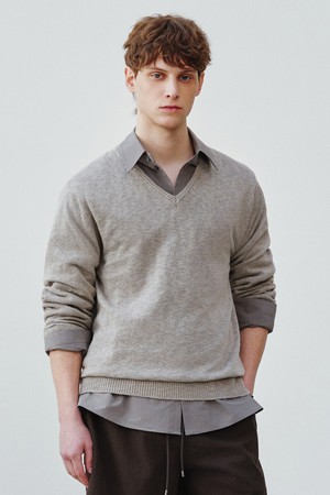 브리즈 썸머 슬럽 브이넥 니트 카키