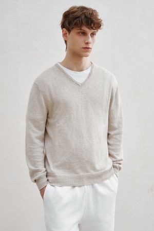 브리즈 썸머 슬럽 브이넥 니트 베이지