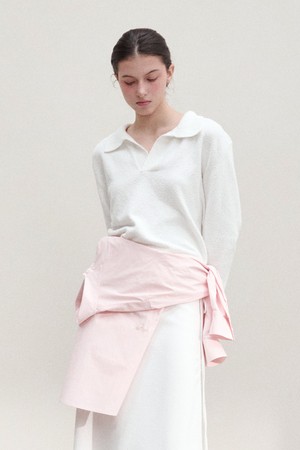 로미 부클 오픈 폴로 니트 탑 오프화이트