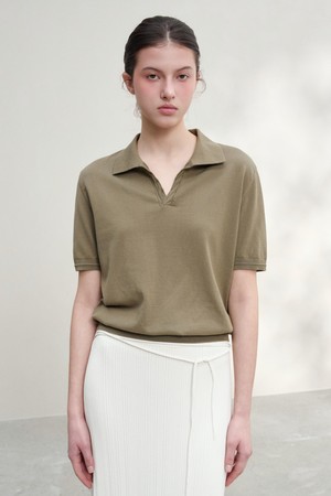 [우먼] 코튼 썸머 에센셜 케이블 폴로넥 카키 (Dry touch)