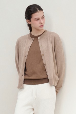 [우먼] 코튼 썸머 에센셜 라운드넥 가디건 브라운