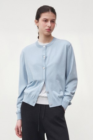 [우먼] 코튼 썸머 에센셜 라운드넥 가디건 스카이블루