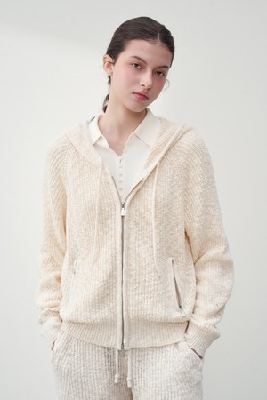 조에 코튼 텍스쳐드 후드 집업 아이보리