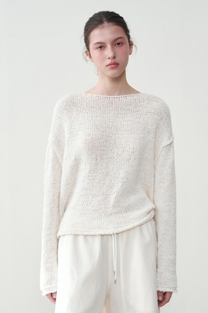 엠마 린넨 테이프얀 니트 탑 화이트