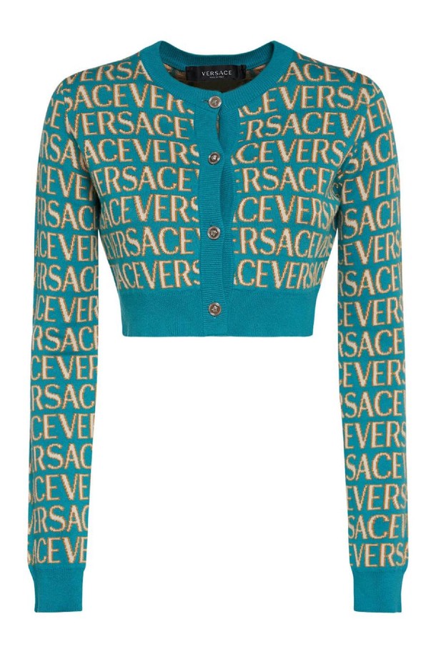 VERSACE - 니트/가디건 - 베르사체 여성 가디건 Logo jacquard knit crop cardigan NB01