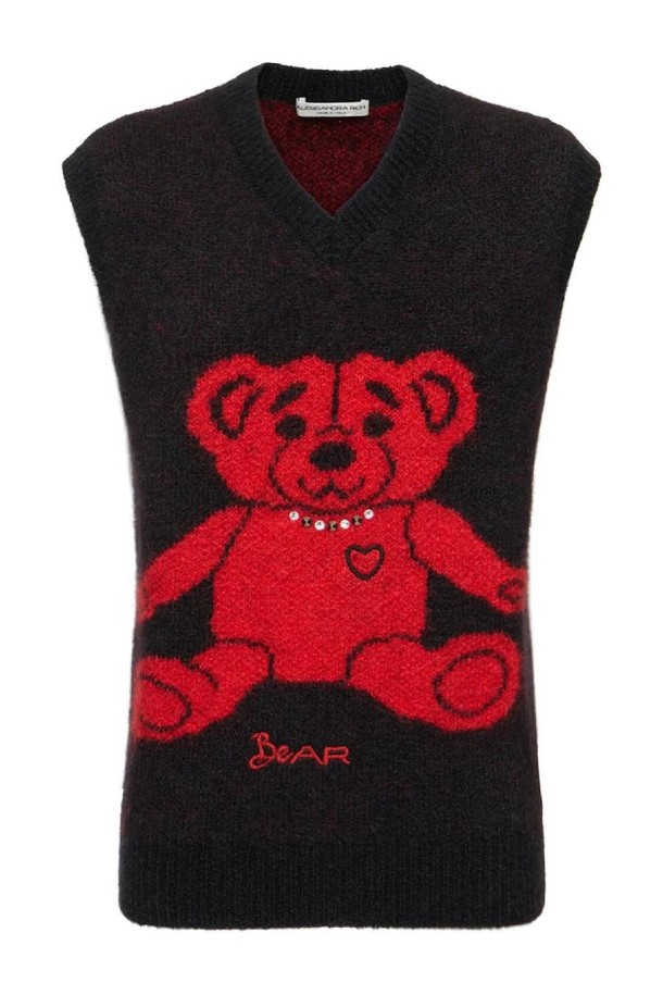 ALESSANDRA RICH - 니트/가디건 - 알렉산드라리치 여성 스웨터 Wool knit vest w  bear and crystals NB01