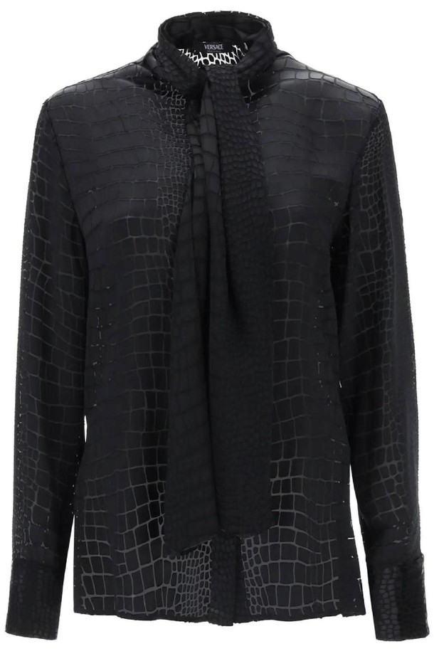 VERSACE - 블라우스/셔츠 - 베르사체 여성 셔츠 블라우스 crocodile effect tie neck shirt NB02