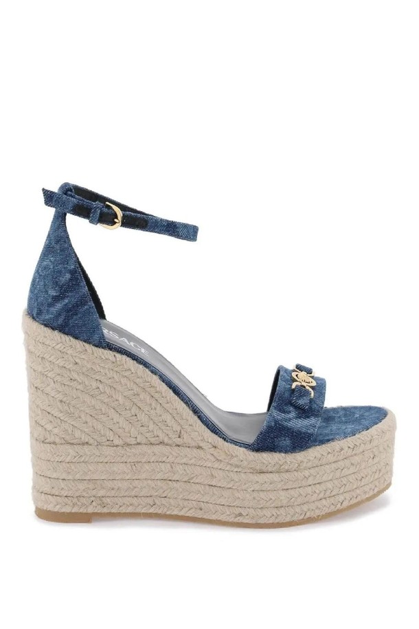 VERSACE - 샌들/뮬/슬리퍼 - 베르사체 여성 샌들 denim barocco wedge sandals NB02