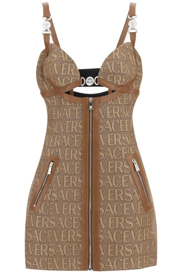 VERSACE - 원피스 - 베르사체 여성 원피스 monogram mini dress with leather trims NB02