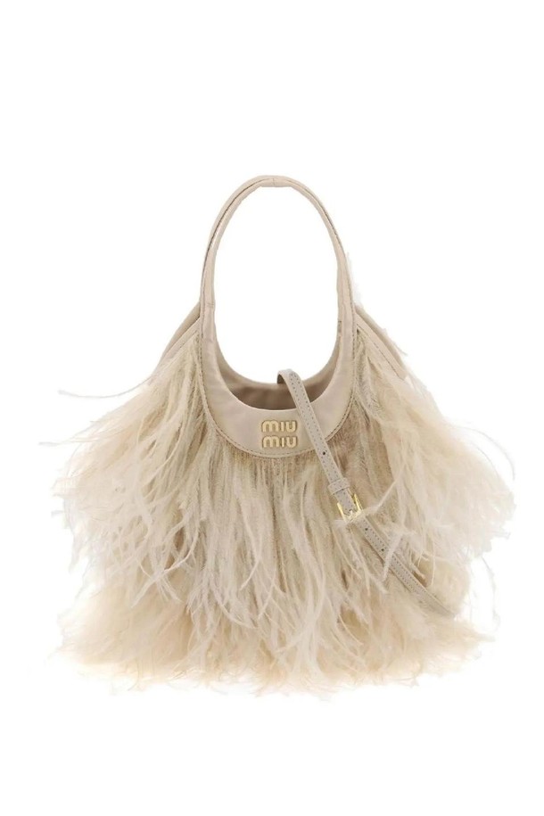 MIU MIU - 토트백 - 미우미우 여성 핸드백 satin handbag with feathers NB02