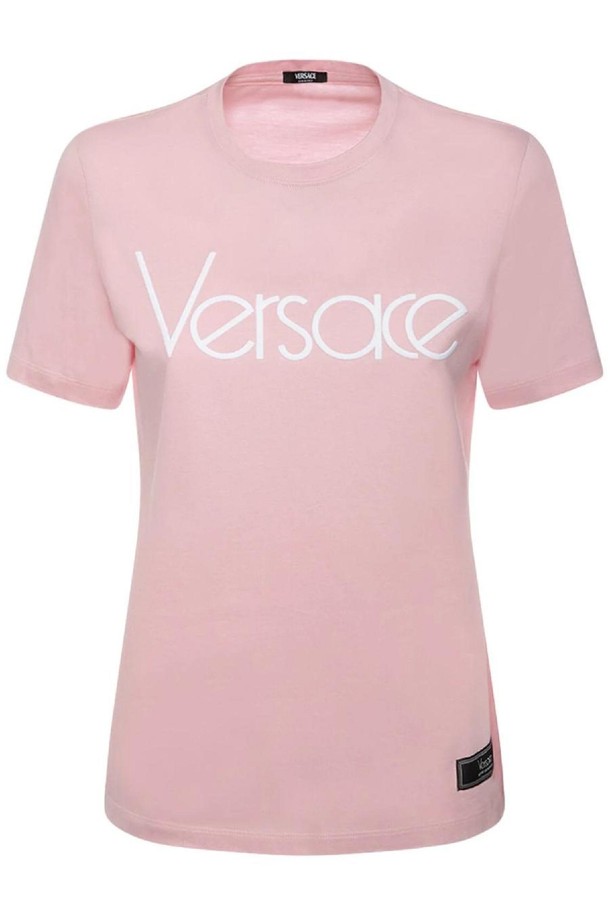 VERSACE - 반팔티셔츠 - 베르사체 여성 티셔츠 Logo embroidered jersey t shirt NB01