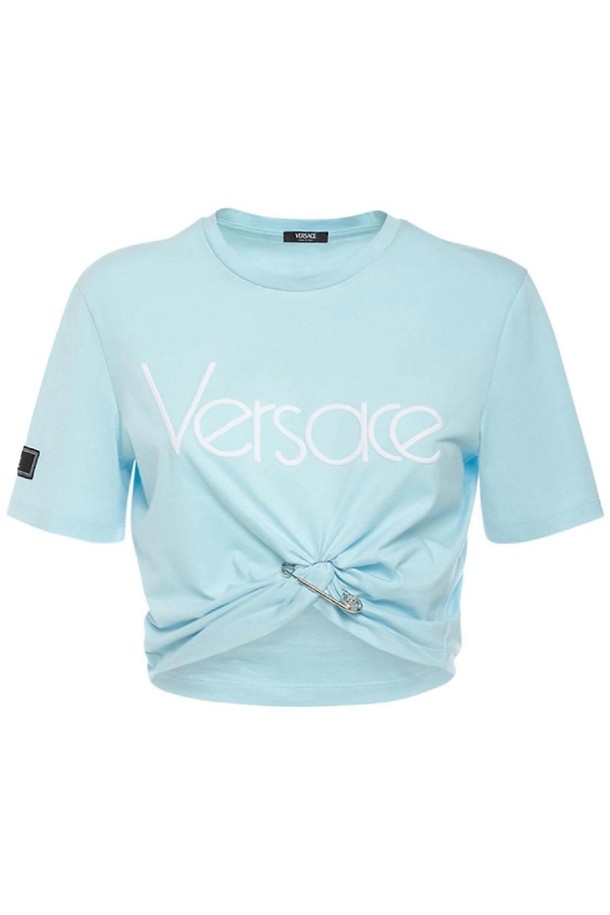 VERSACE - 반팔티셔츠 - 베르사체 여성 티셔츠 Logo jersey crop t shirt w knot NB01