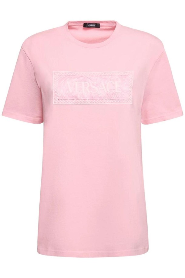 VERSACE - 반팔티셔츠 - 베르사체 여성 티셔츠 Barocco logo cotton jersey t shirt NB01