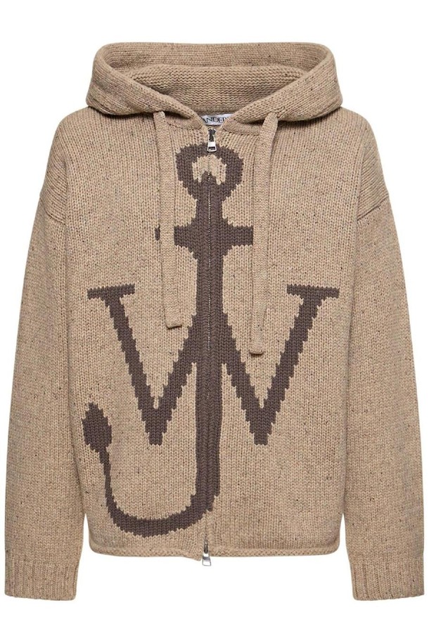 JW ANDERSON - 반팔티셔츠 - JW앤더슨 남성 후드티 Logo wool knit zip up hoodie NB01