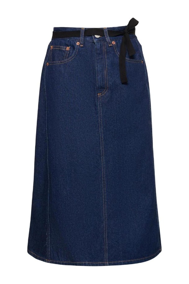 MM6 Maison Margiela - 스커트/팬츠 - 엠엠식스 메종마르지엘라 여성 스커트 Asymmetric cotton denim midi skirt NB01