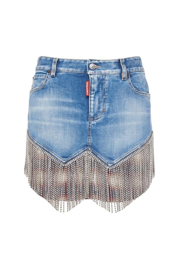 Dsquared2 - 스커트/팬츠 - 디스퀘어드2 여성 스커트 Crystal fringe denim midrise mini skirt NB01