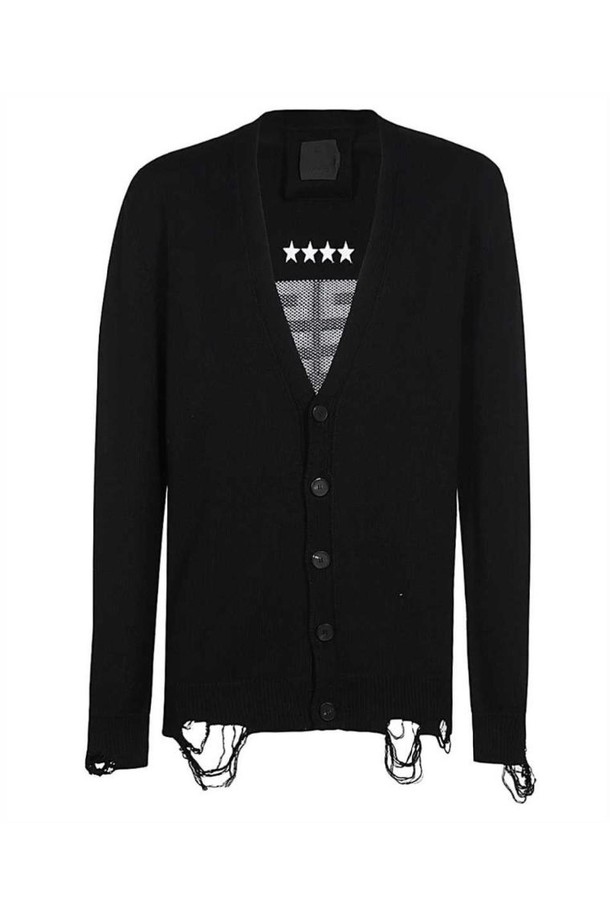 GIVENCHY - 니트/가디건 - 지방시 남성 니트 스웨터 Givenchy BM90NU4ZH6 STAR EMBROIDERED 4G LOGO Cardigan   Black NB24