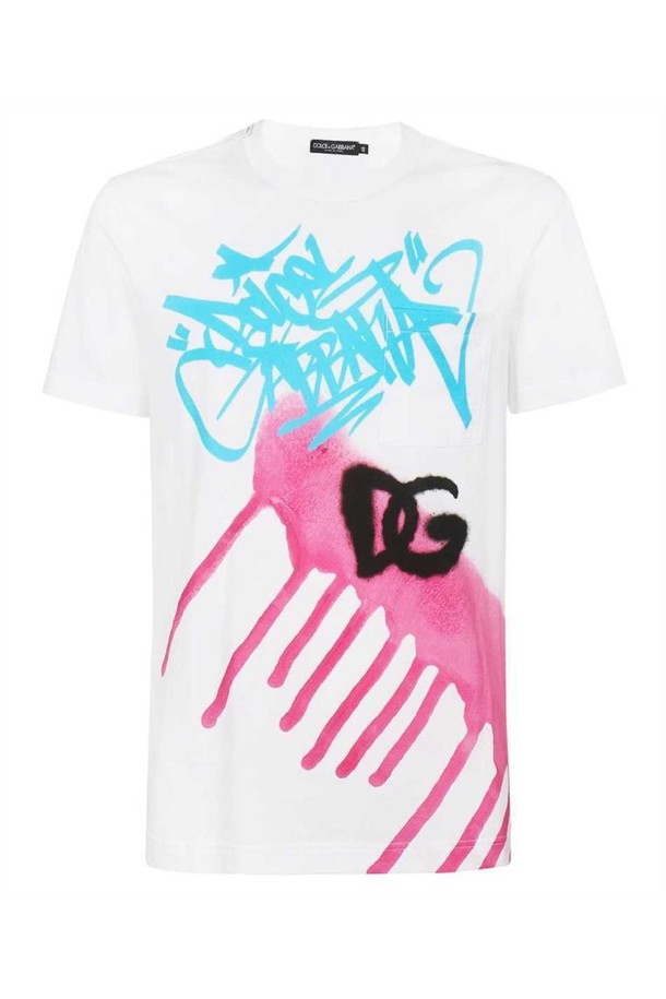 DOLCE & GABBANA - 반팔티셔츠 - 돌체앤가바나 남성 티셔츠 Dolce   Gabbana G8PA5T HI70P SPRAY PAINT PRINT GRAFFITI T shirt   White NB24