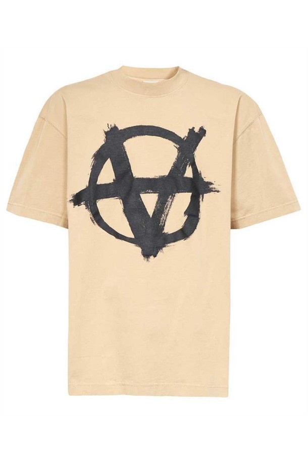 VETEMENTS - 반팔티셔츠 - 베트멍 남성 티셔츠 Vetements UE63TR501C DOUBLE ANARCHY LOGO T shirt   Beige NB24