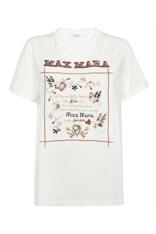 MAX MARA - 반팔티셔츠 - 막스마라 여성 티셔츠 MAX MARA 2319410331600 EMBROIDERED COTTON T shirt   White NB24