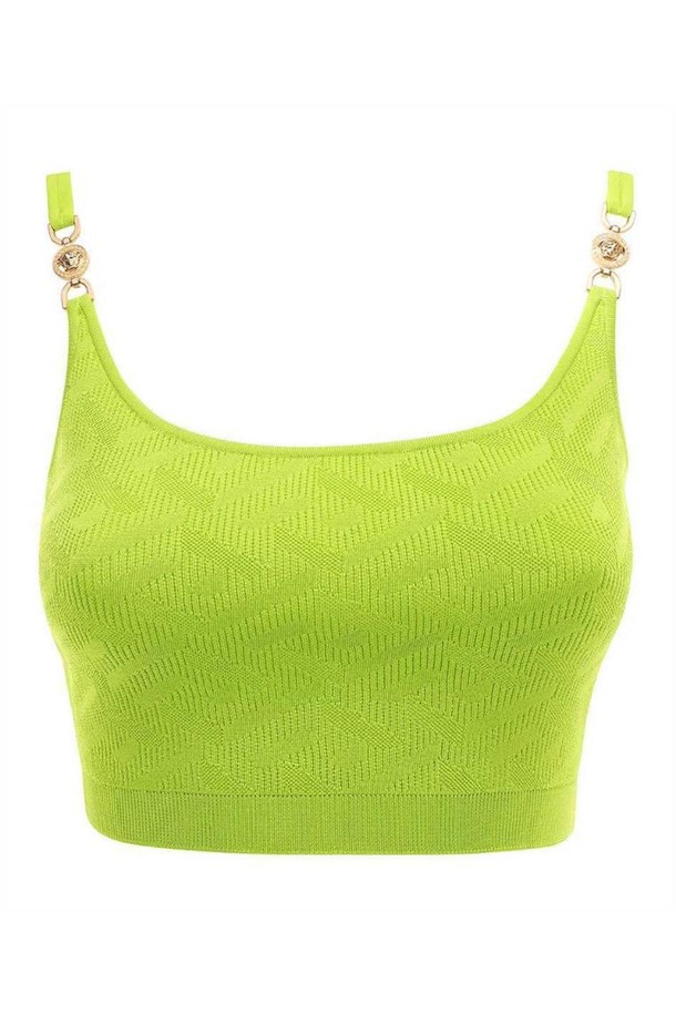 VERSACE - 반팔티셔츠 - 베르사체 여성 티셔츠 Versace 1008789 1A05236 LA GRECA MEDUSA JACQUARD CROP Top   Green NB24