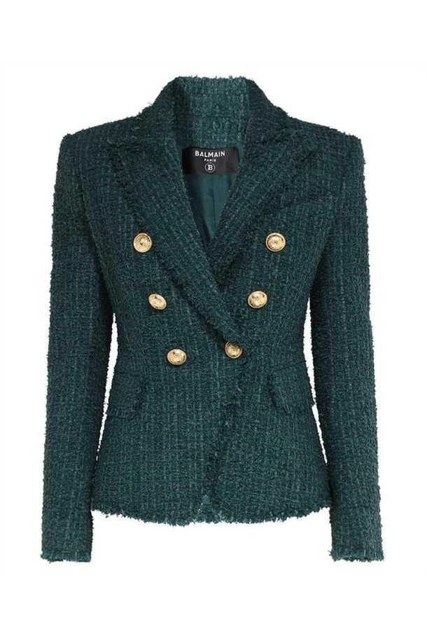 BALMAIN - 자켓/점퍼 - 발망 여성 자켓 Balmain BF1SG165XF91 6 BTN DOUBLE BREASTED TWEED Jacket   Green NB24