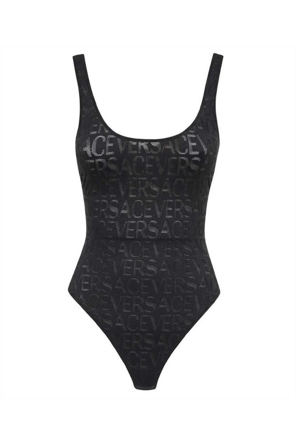 VERSACE - 반팔티셔츠 - 베르사체 여성 바디수트 Versace 1011598 1A08525 LOGO PRINT Body   Black NB24