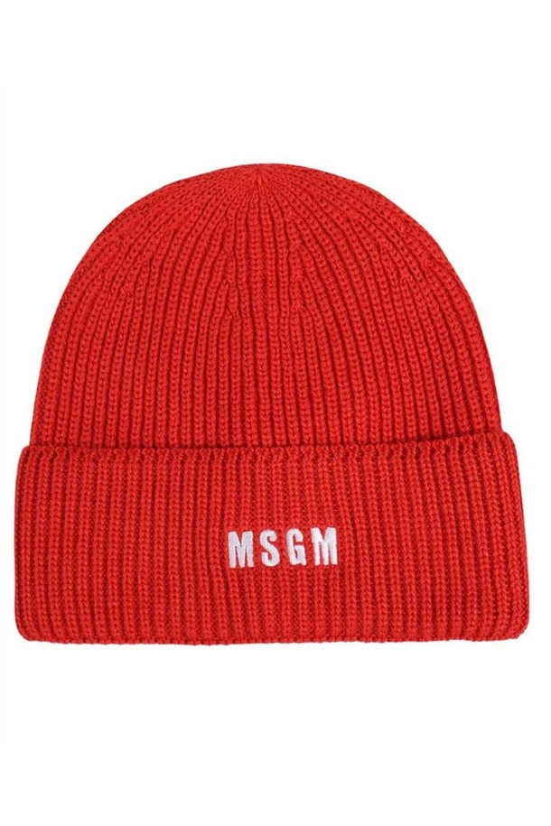 MSGM - 모자/비니 - 엠에스지엠 여성 모자 MSGM 3541MDL08 237761 LOGO EMBROIDERED RIBBED KNIT Beanie   Red NB24