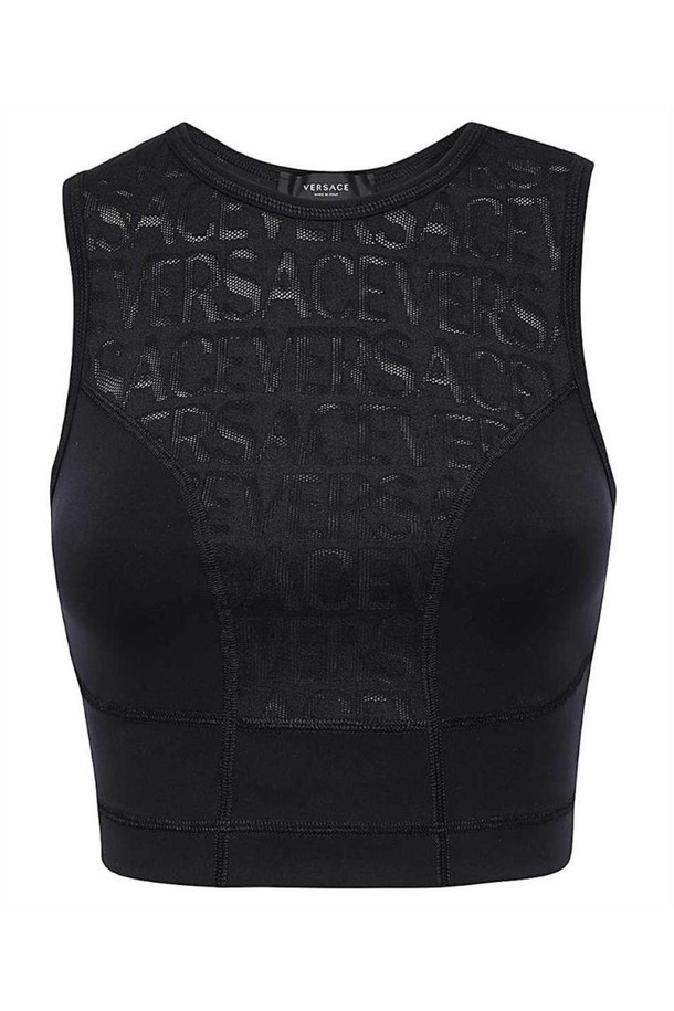 VERSACE - 반팔티셔츠 - 베르사체 여성 티셔츠 Versace 1011445 1A08169 ALLOVER JACQUARD MESH CROP Top   Black NB24