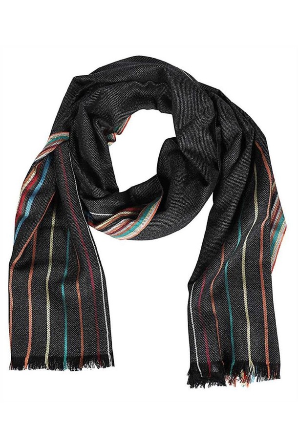 Paul Smith - 기타소품 - 폴스미스 남성 스카프 Paul Smith M1A 150K K134 WOOL SILK SIGNATURE STRIPE Scarf   Black NB24