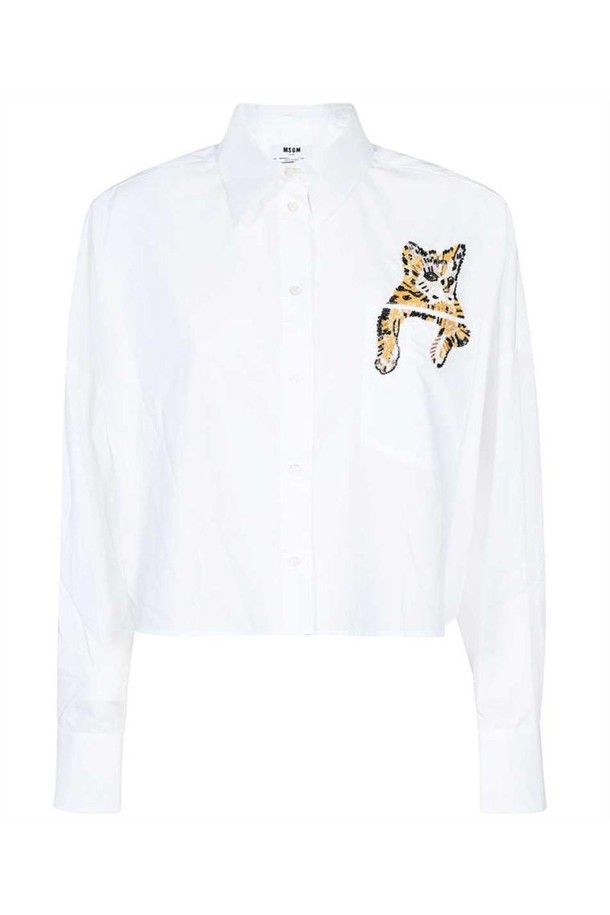 MSGM - 블라우스/셔츠 - 엠에스지엠 여성 셔츠 블라우스 MSGM 3541MDE10X 237608 SEQUIN EMBELLISHED CAT COTTON Shirt   White NB24