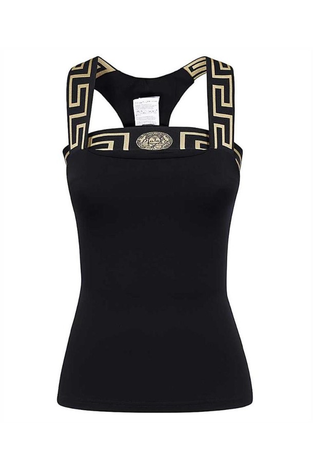 VERSACE - 반팔티셔츠 - 베르사체 여성 티셔츠 Versace 1008680 1A06238 GRECA BORDER GYM Top   Black NB24