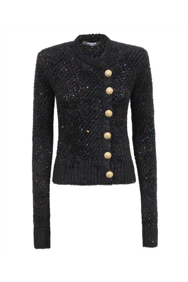 BALMAIN - 니트/가디건 - 발망 여성 니트 스웨터 Balmain BF0KL130KF11 DOUBLE BREASTED GLITTER KNITTED Cardigan   Black NB24