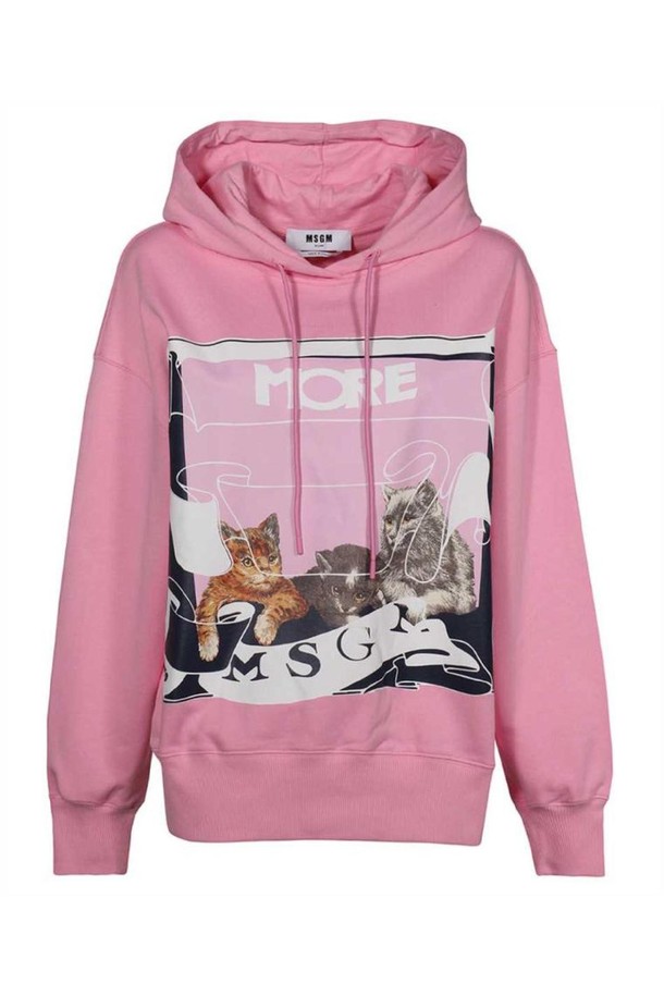 MSGM - 긴팔티셔츠 - 엠에스지엠 여성 맨투맨 후드 MSGM 3541MDM157 237799 LOGO PRINT COTTON Hoodie   Pink NB24