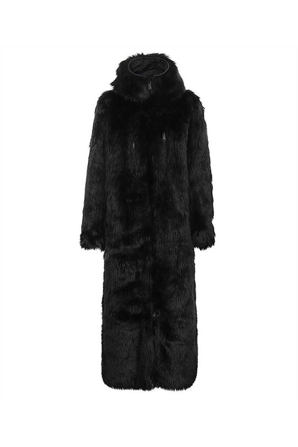 HERON PRESTON - 코트 - 헤론프레스톤 여성 코트 Heron Preston HWEP001F23FAB001 FAUX FUR LONG Coat   Black NB24