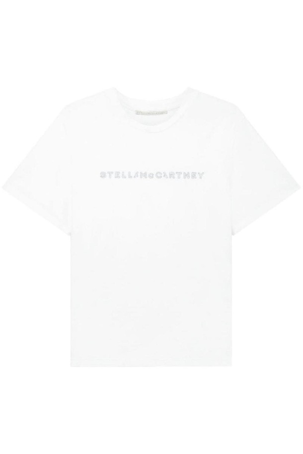 STELLA McCARTNEY - 반팔티셔츠 - 스텔라 맥카트니 여성 티셔츠 CRYSTAL EMBELLISHED LOGO T SHIRT NB30