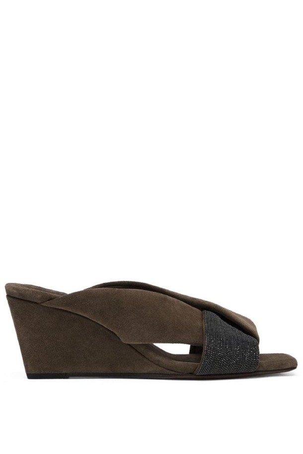 BRUNELLO CUCINELLI - 샌들/뮬/슬리퍼 - 브루넬로 쿠치넬리 여성 샌들 WEDGE SUEDE SANDALS NB30