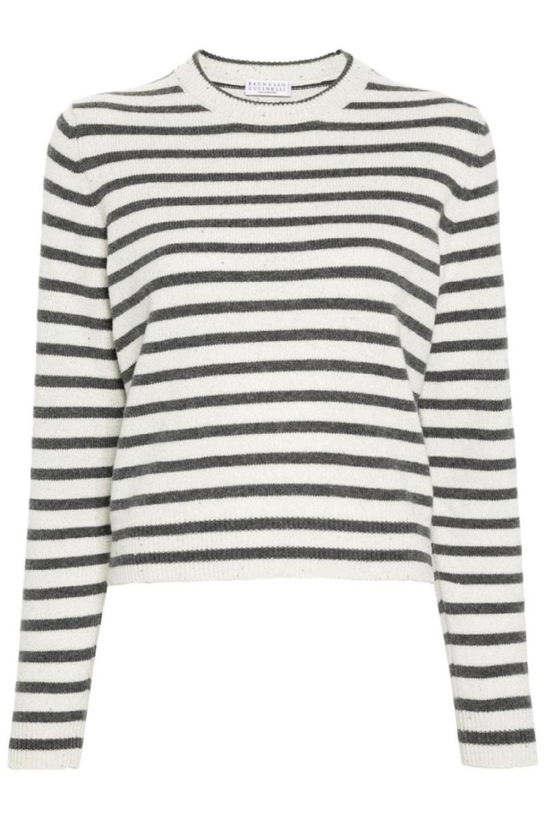 BRUNELLO CUCINELLI - 니트/가디건 - 브루넬로 쿠치넬리 여성 니트 스웨터 STRIPED CASHMERE BLEND SWEATER NB30