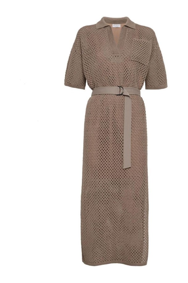 BRUNELLO CUCINELLI - 원피스 - 브루넬로 쿠치넬리 여성 원피스 COTTON NET DRESS WITH BELT NB30