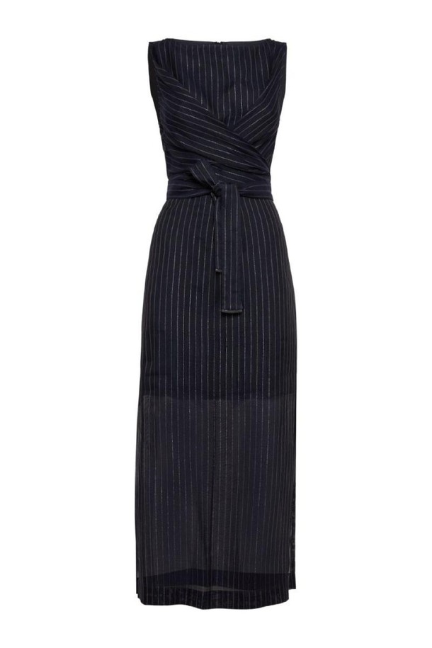 BRUNELLO CUCINELLI - 원피스 - 브루넬로 쿠치넬리 여성 원피스 COTTON PINSTRIPED DRESS WITH SHINY DETAILS NB30