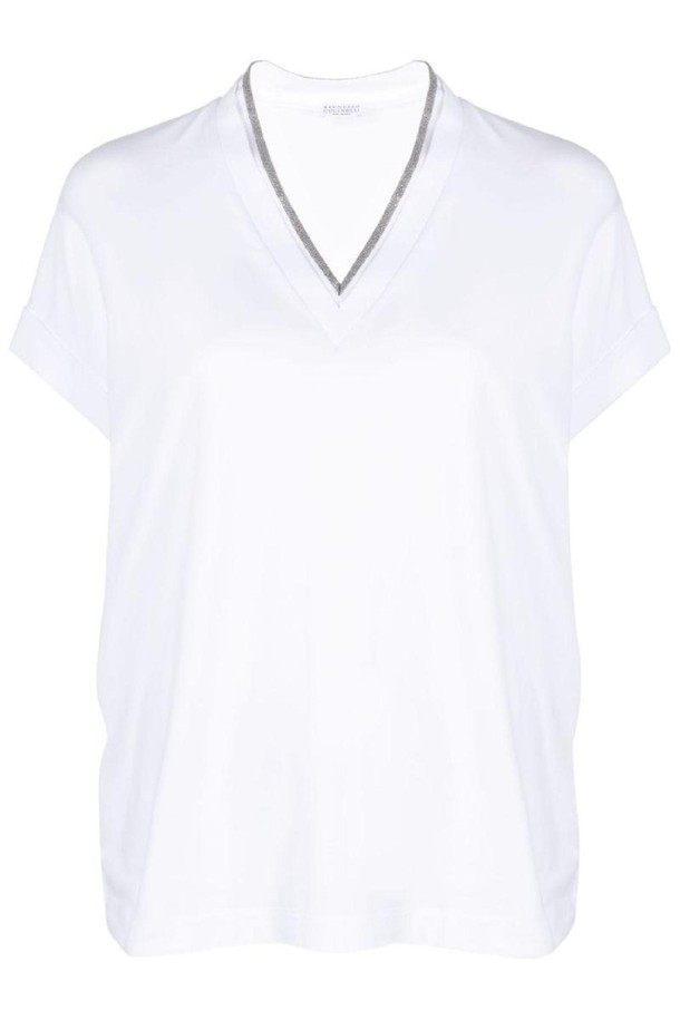 BRUNELLO CUCINELLI - 반팔티셔츠 - 브루넬로 쿠치넬리 여성 티셔츠 V NECK COTTON T SHIRT NB30