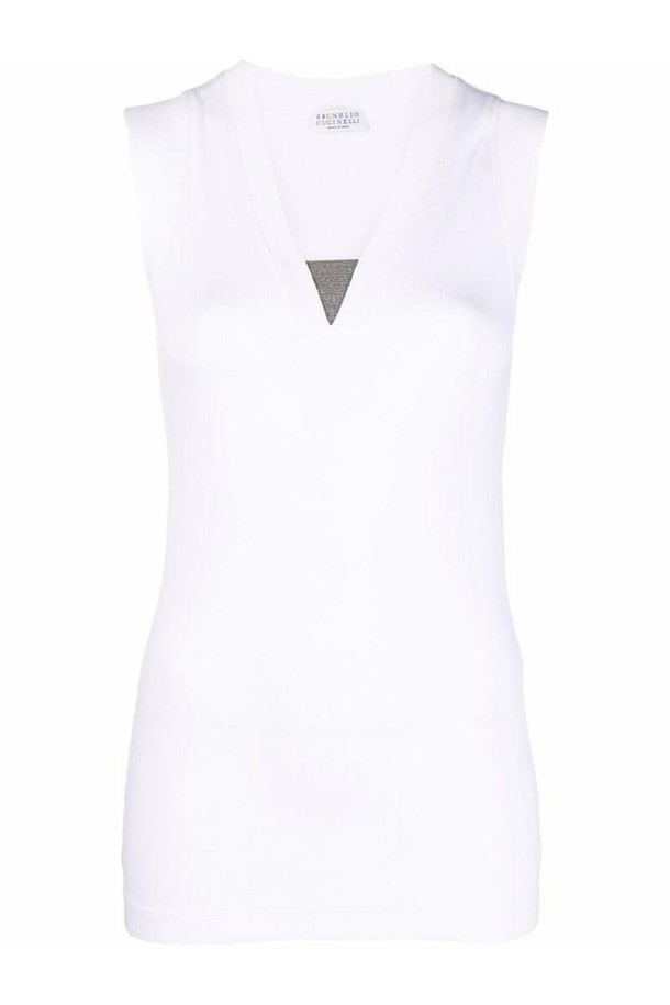 BRUNELLO CUCINELLI - 블라우스/셔츠 - 브루넬로 쿠치넬리 여성 셔츠 블라우스 COTTON BLEND V NECK TANK TOP NB30