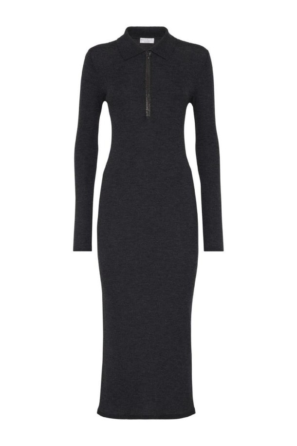 BRUNELLO CUCINELLI - 원피스 - 브루넬로 쿠치넬리 여성 원피스 RIBBED WOOL AND CASHMERE MIDI DRESS NB30