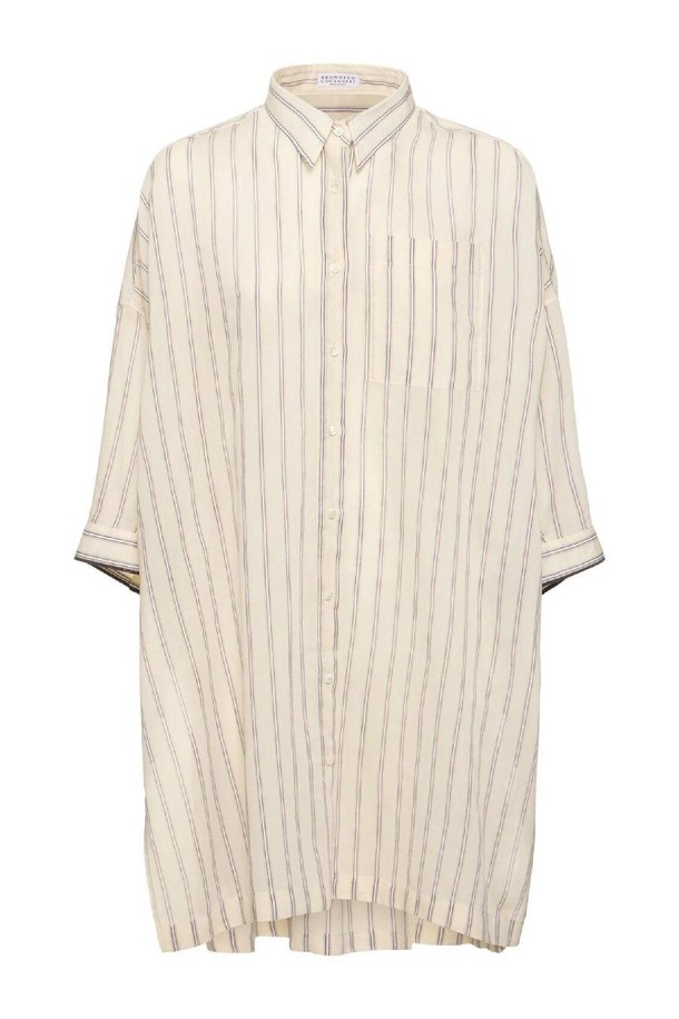 BRUNELLO CUCINELLI - 블라우스/셔츠 - 브루넬로 쿠치넬리 여성 셔츠 Striped cotton   silk shirt NB01