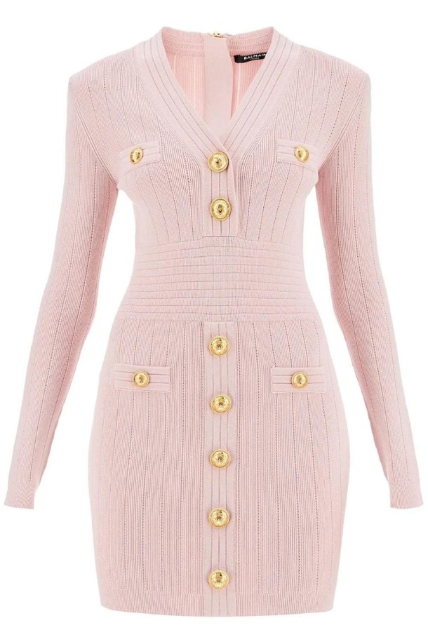 BALMAIN - 원피스 - 발망 여성 원피스 knitted mini dress with buttons NB02