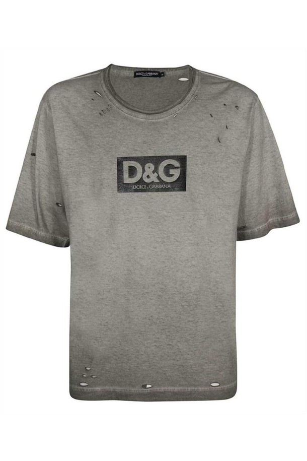 DOLCE & GABBANA - 반팔티셔츠 - 돌체앤가바나 남성 티셔츠 Dolce   Gabbana G8QK7T HU7MA WASHED COTTON ROUND NECK WITH PATCH T shirt   Grey NB24