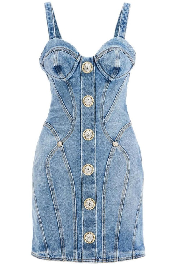 BALMAIN - 긴소매 원피스 - 발망 여성 원피스 mini denim dress with decorative buttons NB02