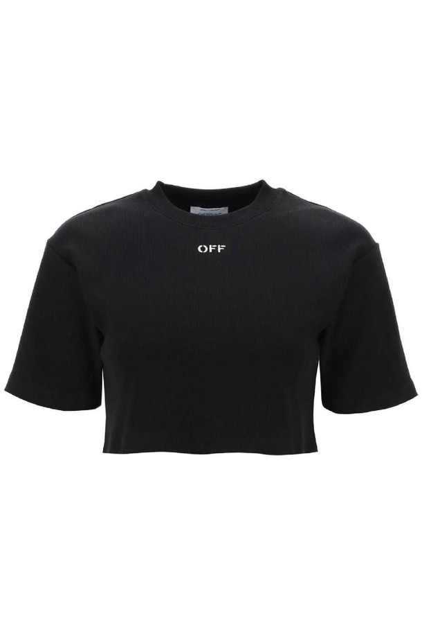 OFF-WHITE - 반소매 티셔츠 - 오프화이트 여성 티셔츠 cropped t shirt with off embroidery NB02