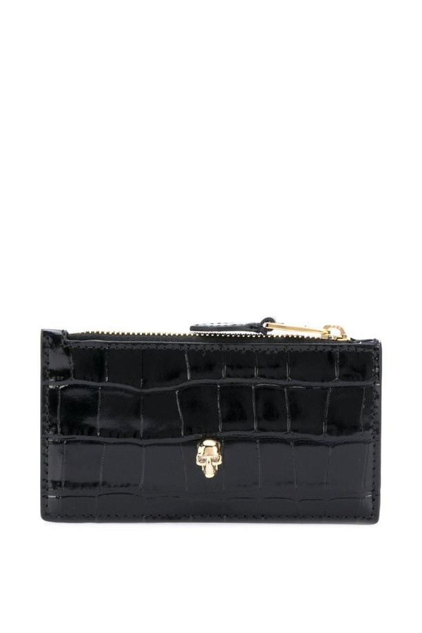 Alexander McQueen - 반지갑 - 알렉산더 맥퀸 여성 카드지갑 SKULL EMBOSSED CROC LEATHER ZIP CARD HOLDER NB30