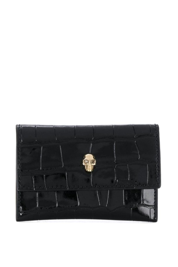 Alexander McQueen - 반지갑 - 알렉산더 맥퀸 여성 카드지갑 SKULL EMBOSSED CROC LEATHER CARD HOLDER NB30